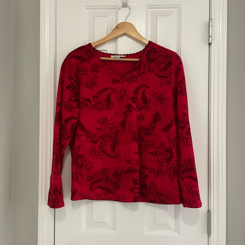 Coldwater Creek Red Floral Long Sleeve Top